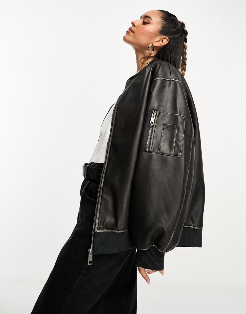 

ASOS DESIGN – черный бомбер из стираной искусственной кожи