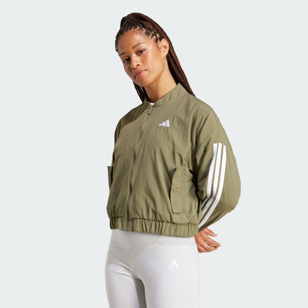 

Бомбер Adidas Essentials 3-Stripes Lifestyle Woven Bomber Jacket, цвет Olive Strata/White