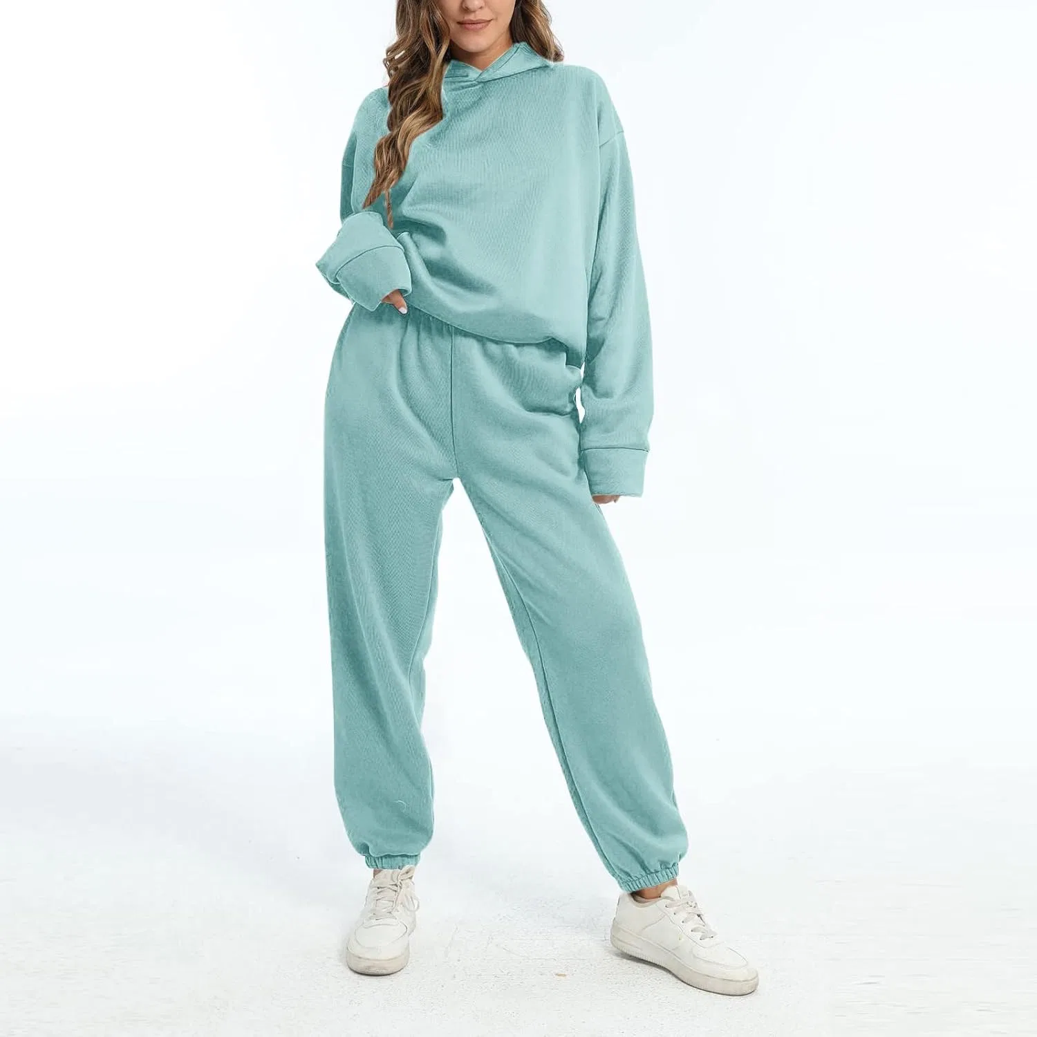 Двухпредметный спортивный костюм из флиса, оверсайз, Mint Green — фото 2