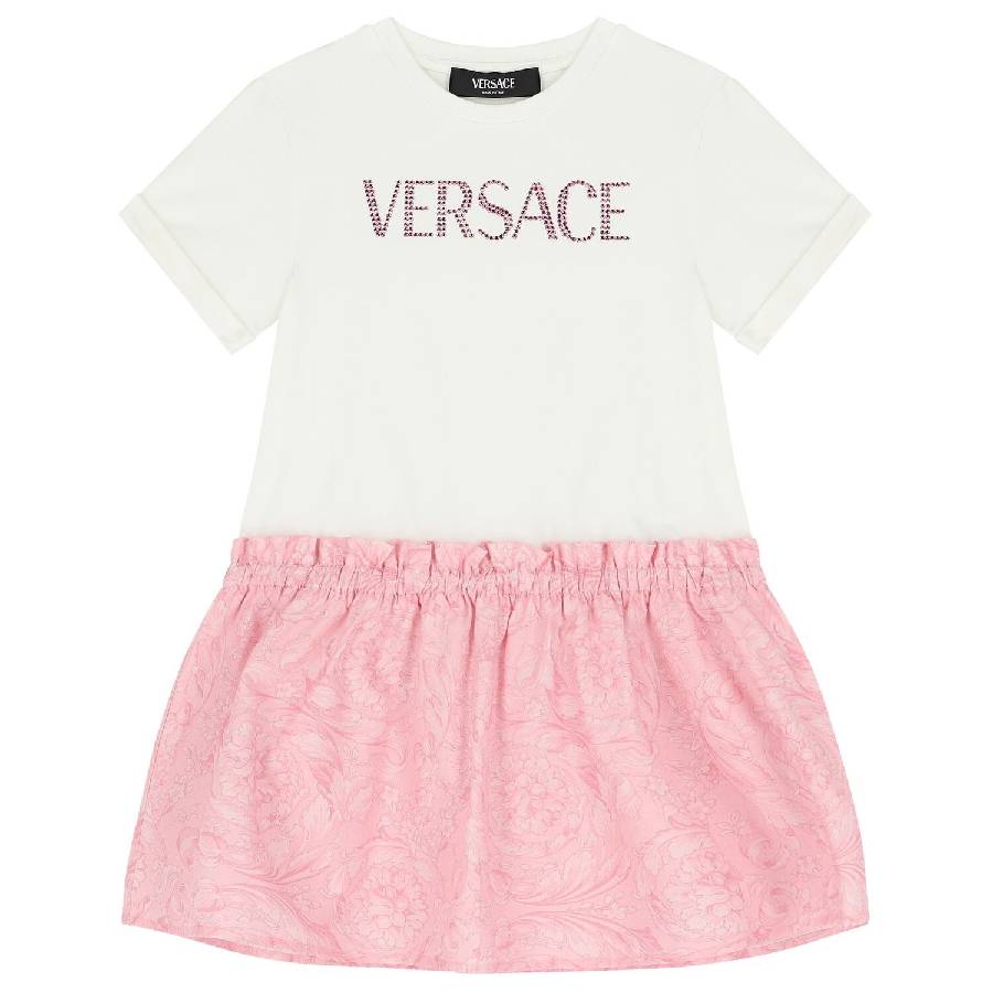 

Молодежное платье Versace Girls с принтом логотипа Young Versace, белый/розовый