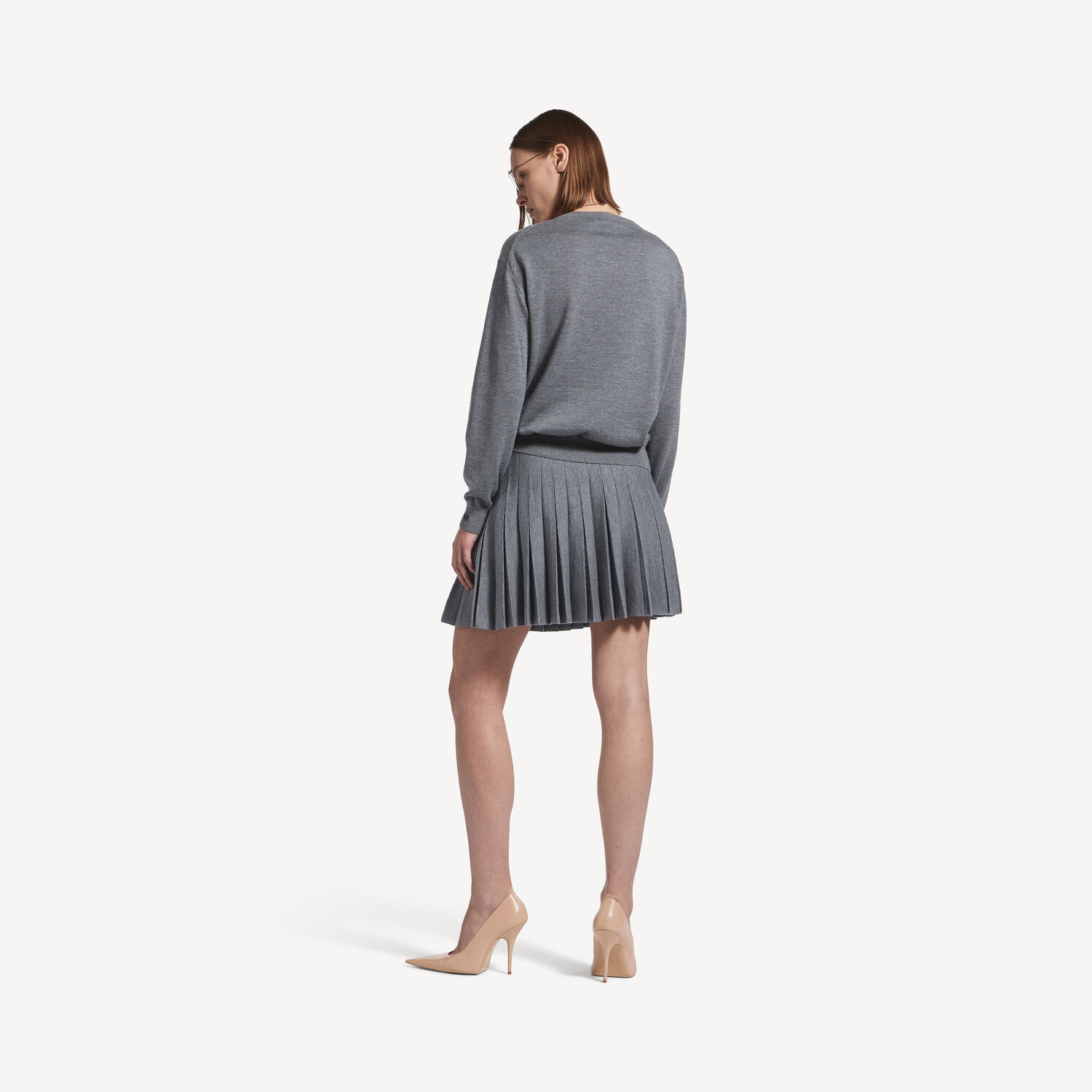 Женская плиссированная юбка серого меланжевого цвета BALENCIAGA, меланжевый серый — фото 3