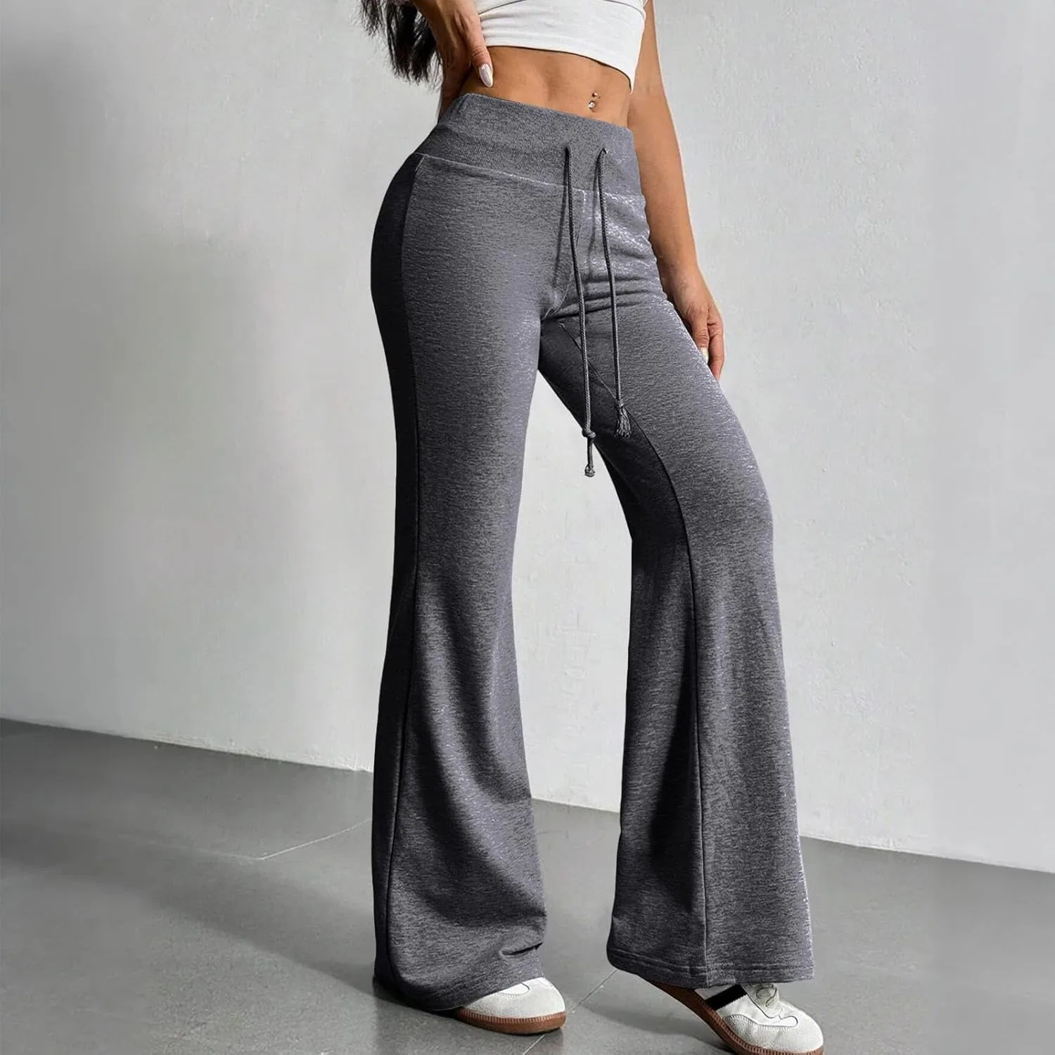 Спортивные леггинсы клеш с завязкой, Generic, J004- Dark Gray — фото 3
