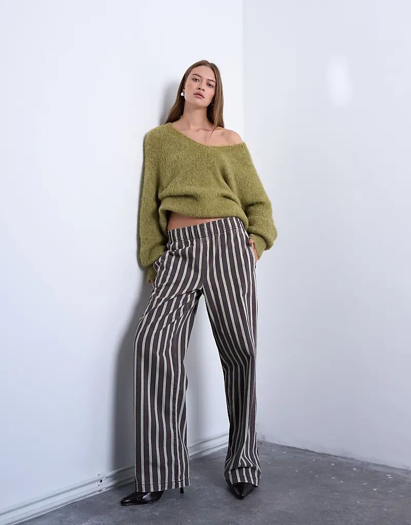 

Брюки Topshop прямого кроя с широкими полосками зеленого и коричневого цветов