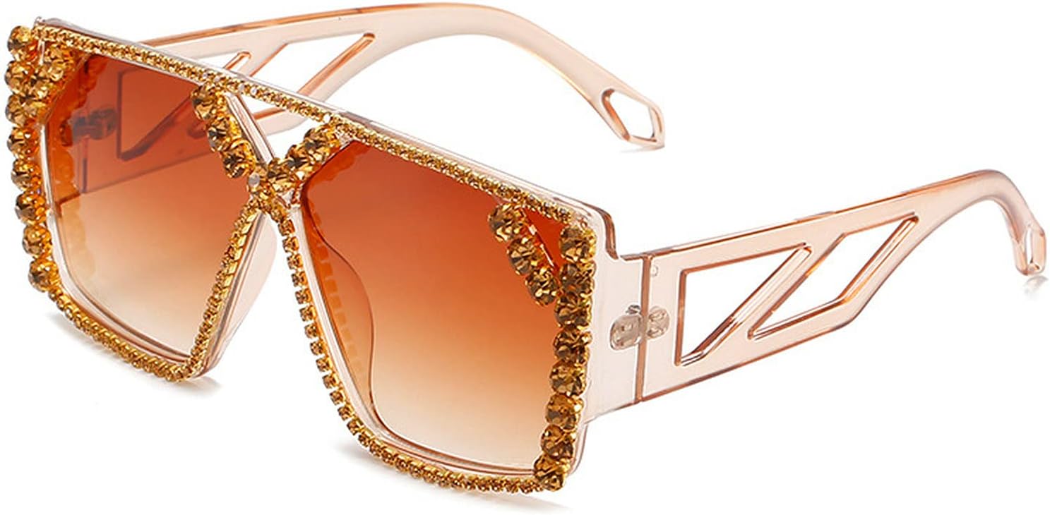 

Крупные квадратные солнцезащитные очки с бриллиантами для женщин, новинка 2021 года, роскошные солнцезащитные очки с блестящими стразами, разноцветные хрустальные очки mincl, Brown