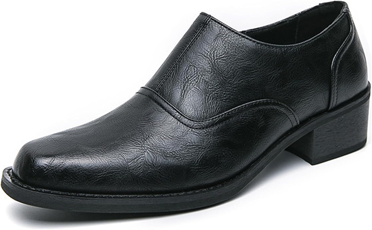 

Мужские кожаные лоферы с квадратным носком и массивным каблуком, с боковой молнией, удобные низкие модельные оксфорды на каждый день, для официальных деловых мероприятий и свадеб Qijozxn, черный