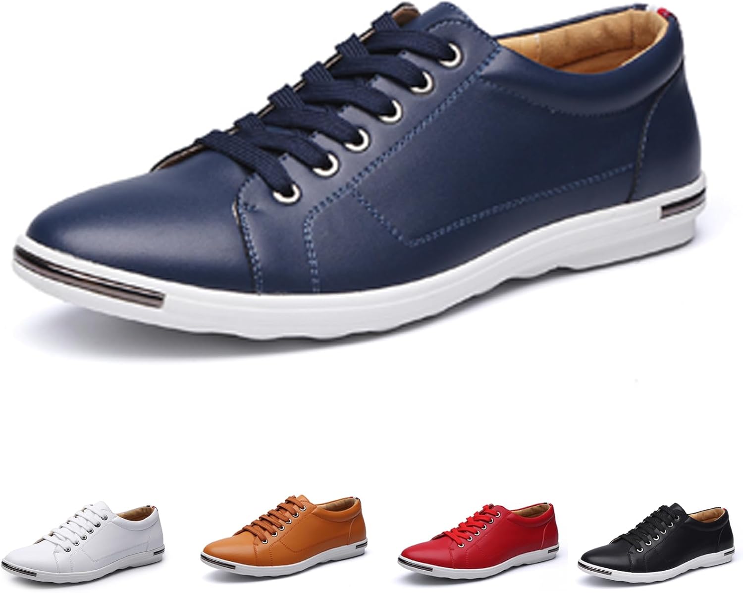 

Мужские плоские классические кроссовки из кожи с шнуровкой, округлым носком, мягкой подошвой, противоскользящие и повседневные спортивные туфли Nvbuke, синий