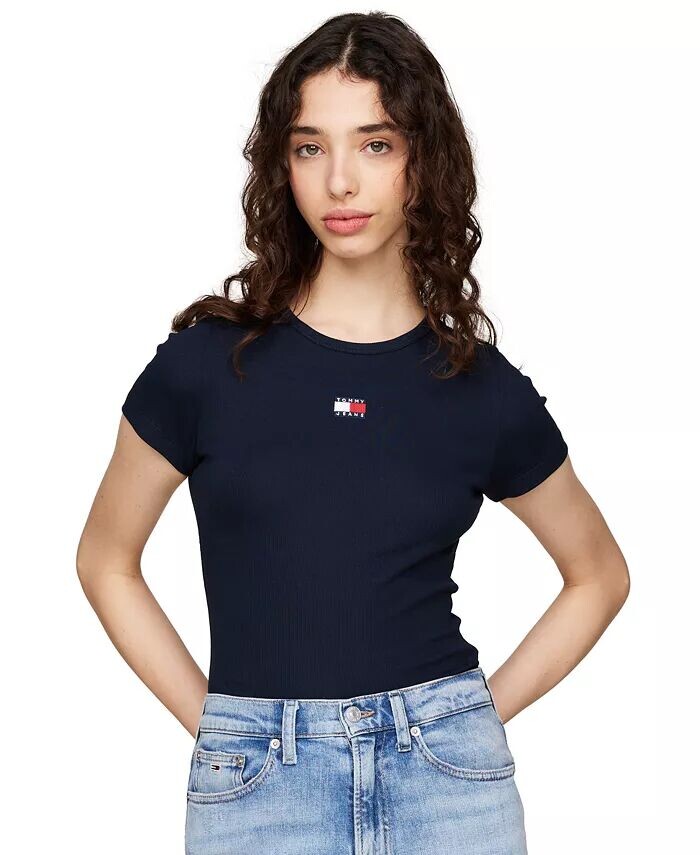 

Женская футболка в рубчик с логотипом Tommy Jeans, синий