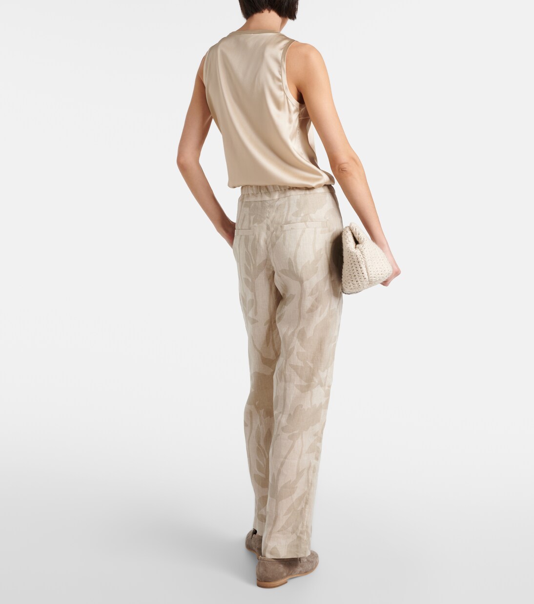 Зауженные брюки из льна с принтом Brunello Cucinelli, Naturale — фото 3