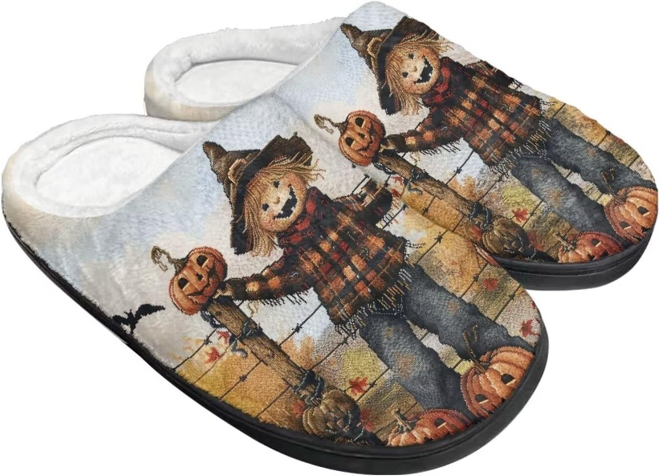 

Домашние тапочки Buxolandt Holiday Thanksgiving для женщин и мужчин- мягкие теплые тапочки для спальни, Pumpkin Scarecrow Print