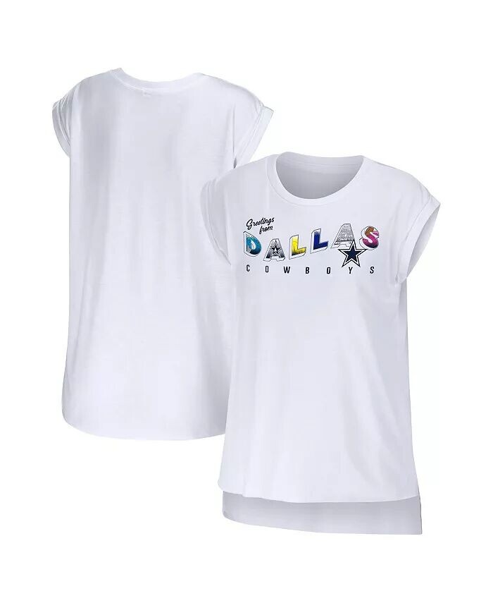 

Женская белая футболка Dallas Cowboys Greeting From Muscle Wear By Erin Andrews