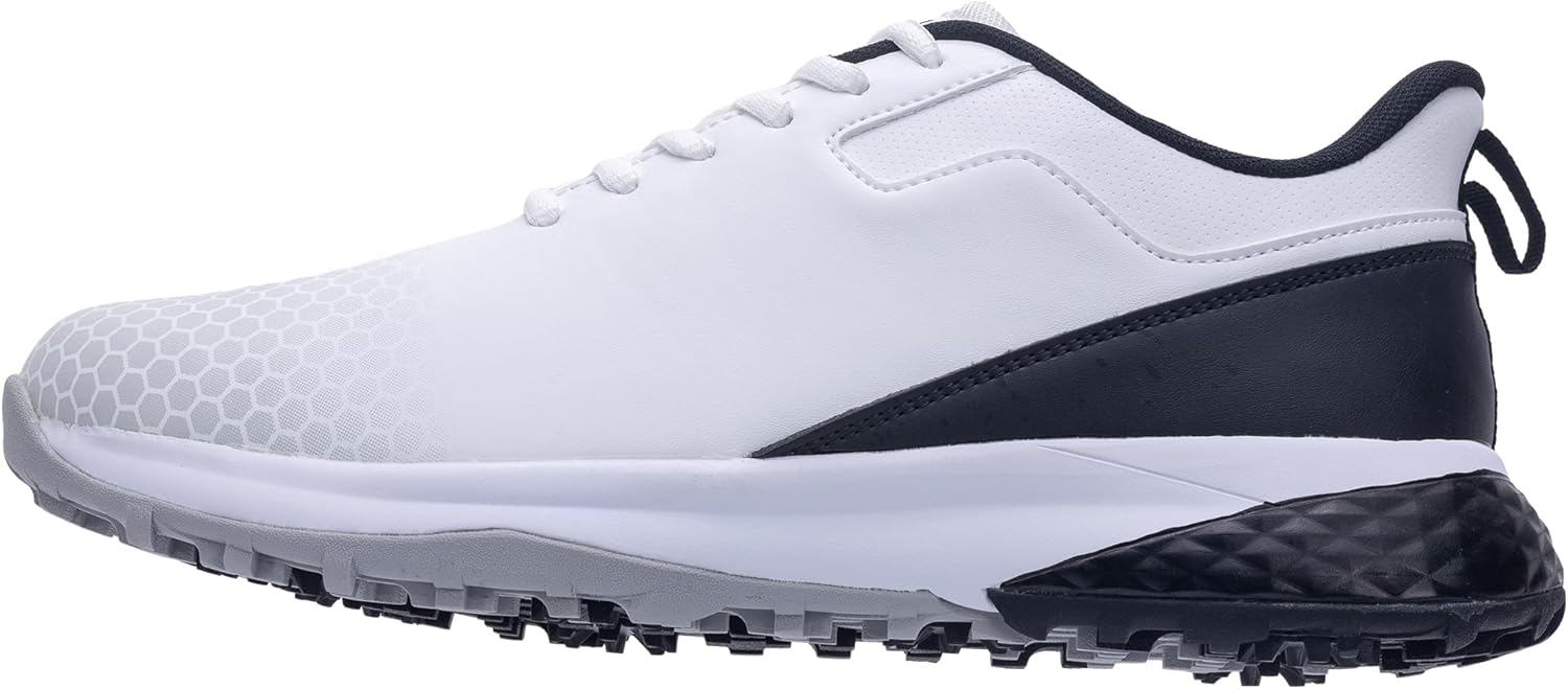 

Мужские гольф-ботинки с шипами, широкие, водонепроницаемые, легкие, противоскользящие, кроссовки для гольфа и прогулок Nrnhi, белый/черный