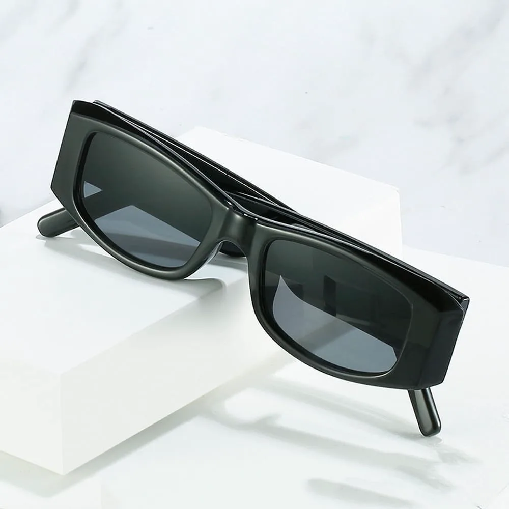 

Модные прямоугольные солнцезащитные очки для мужчин и женщин, роскошные солнцезащитные очки в широкой оправе, винтажные, маленькие, черные TYUVIVO, White Gray