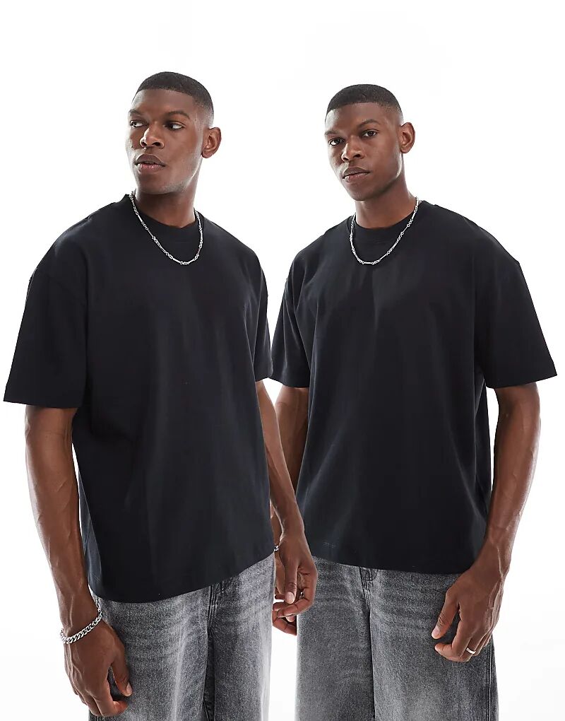 

Комплект из 2 плотных футболок свободного кроя ASOS DESIGN черного цвета