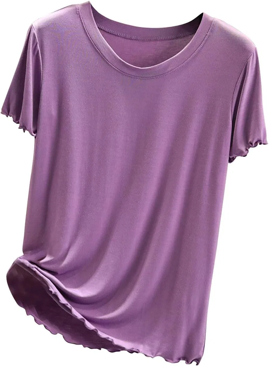 Женская футболка Oversized, модальная, рюши, короткий рукав, Purple