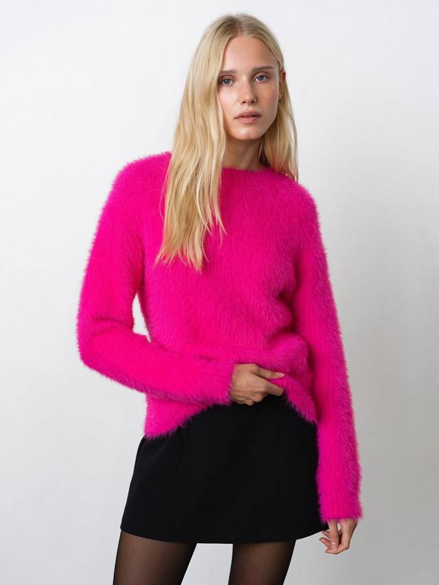 

Люсиль вязаный свитер с высоким воротником и пушистой текстурой French Connection, Fluro Pink