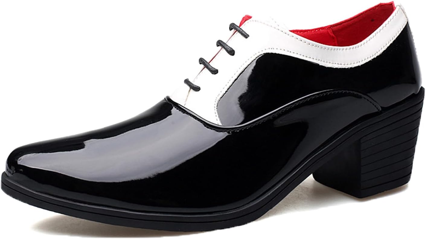 

Мужские лакированные оксфорды на шнурках с массивным низким каблуком, заостренным носком, двуцветные деловые лоферы, дерби для офиса, вечеринки, свадьбы Botrent, черный