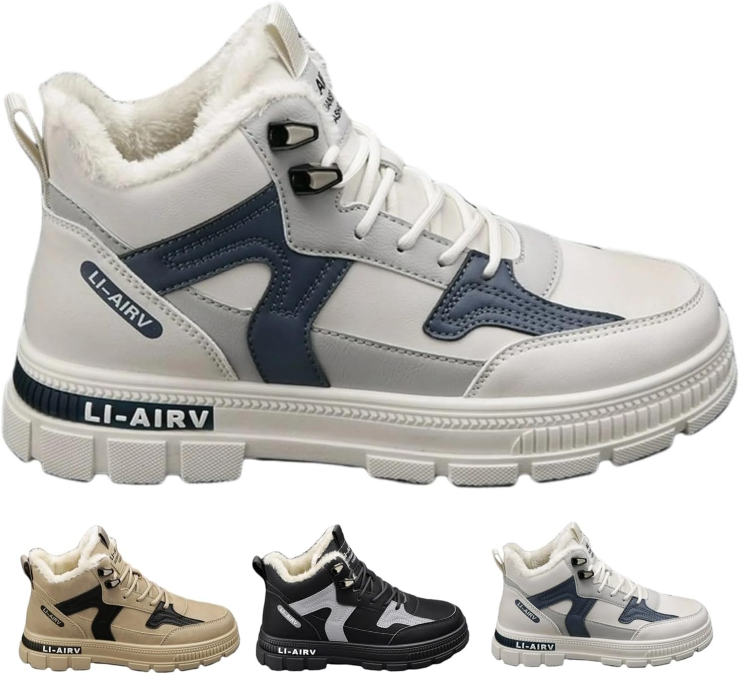 

Кроссовки MACEFIL Fleece Fashion с плюшевой подкладкой для мужчин и женщин, высокие зимние теплые ботинки, противоскользящие для походов и работы, бежевый