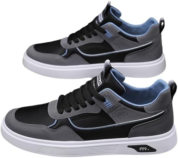 

Мужские удобные нескользящие прочные кеды для скейтбординга, повседневные кроссовки на шнуровке - однотонные низкие PU кроссовки, с закругленным носком, тканевой подкладкой и стелькой из ткани для повседневной носки Huayorong, черный