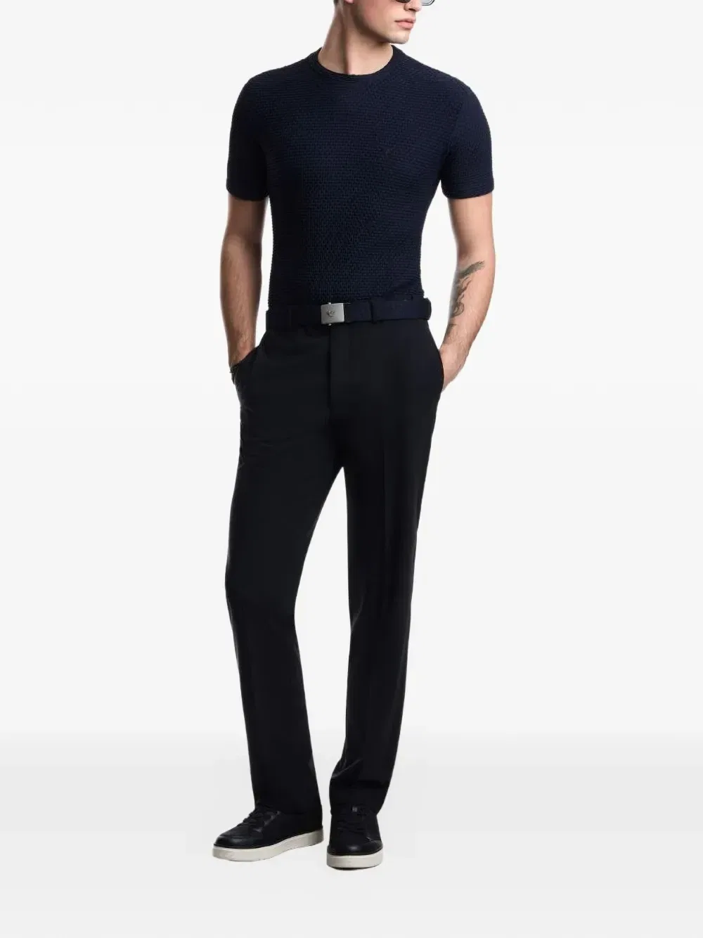 Футболка с вафельной вязкой EMPORIO ARMANI, синий — фото 2