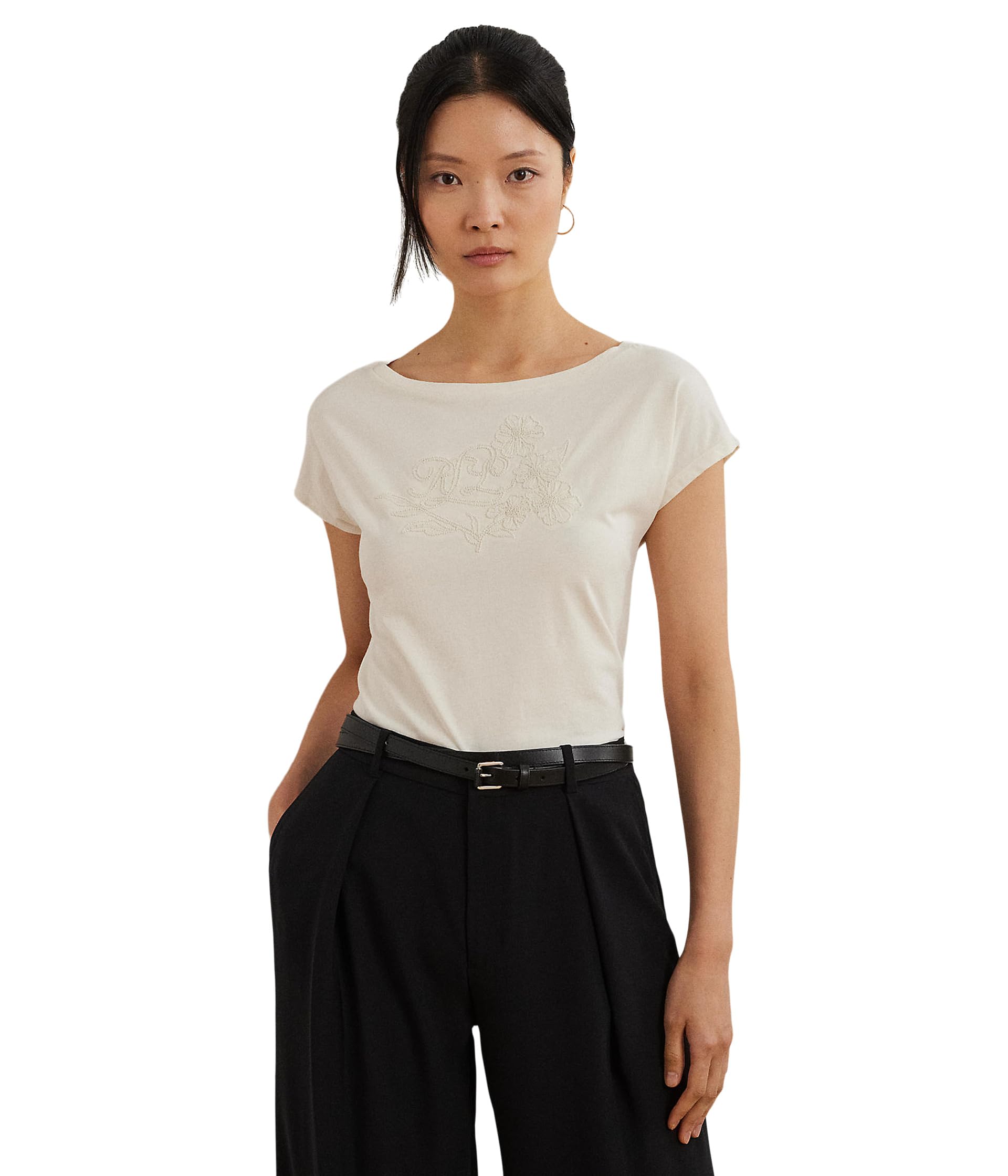 

Футболка Lauren Ralph Lauren Embroidered Jersey Tee, цвет Mascarpone Cream