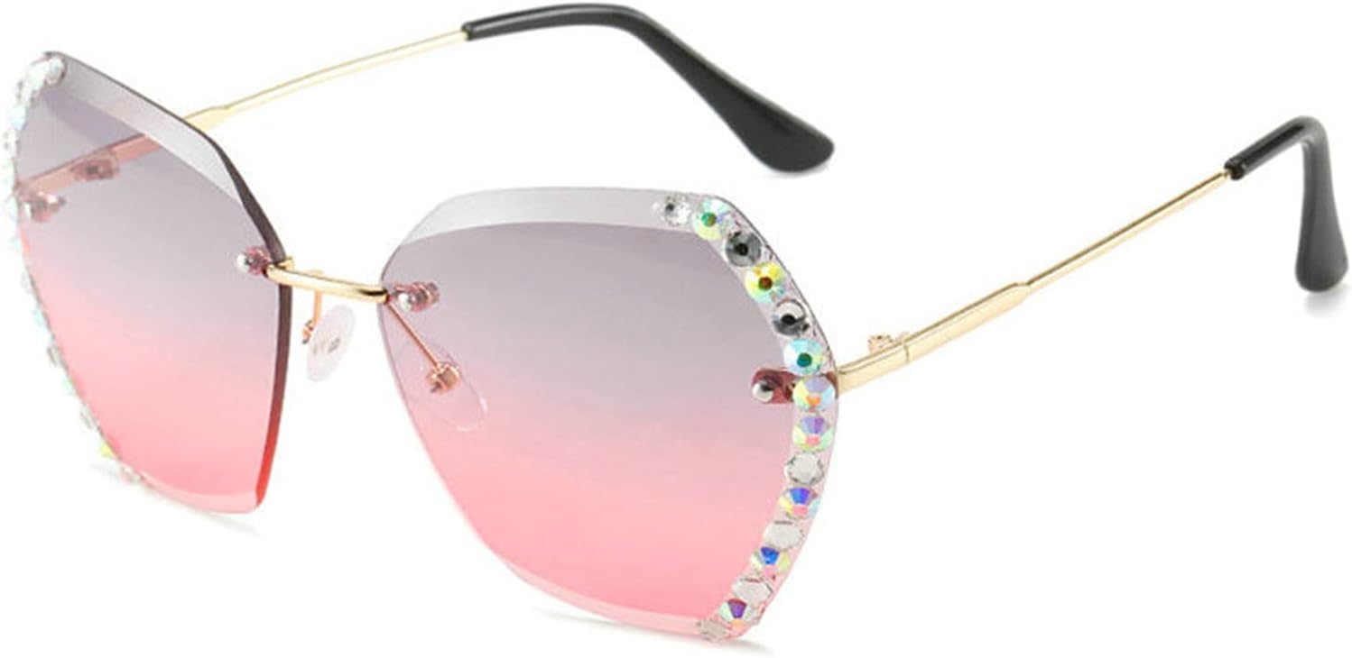

Солнцезащитные очки Willochra для женщин без оправы с бриллиантами, увеличенного размера, с градиентными линзами и алмазной огранкой, в стиле «конфетная вечеринка», Gary Pink