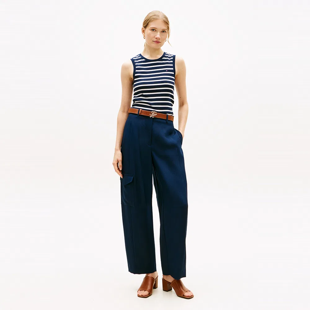 Женский хлопковый топ в рубчик от Tommy Hilfiger Women, тёмно-синий — фото 2