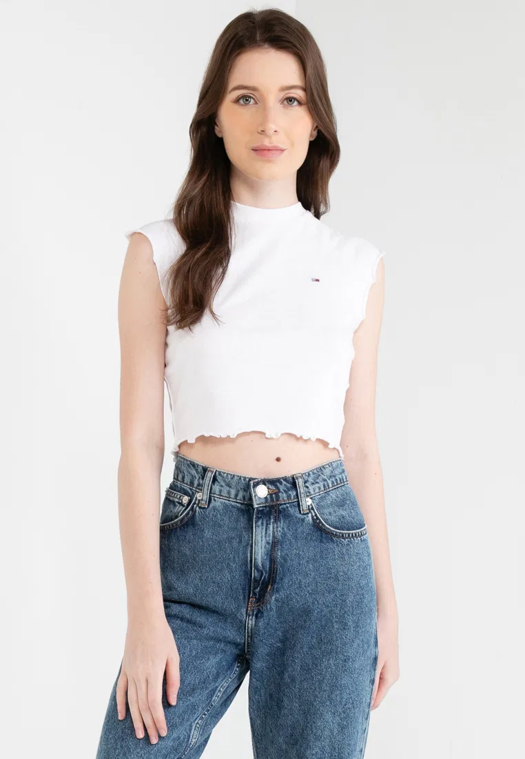 Топ укороченный, rib, Tommy Jeans Tommy Hilfiger, белый