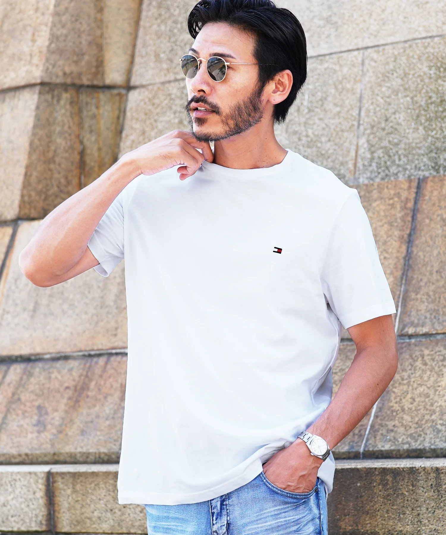 Мужская футболка Tommy Hilfiger с флагом Basic Cotton Core белая