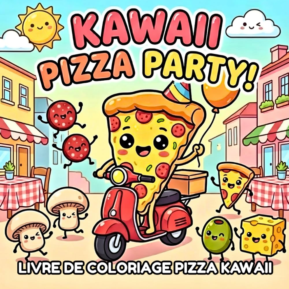 

Kawaii Pizza Party! Livre de coloriage mignon sur la pizza: Plus de 40 scènes amusantes avec pizzas kawaii et snacks italiens - dessins Bold & Easy pour enfants, ados et adultes (French Edition) (Independently published)