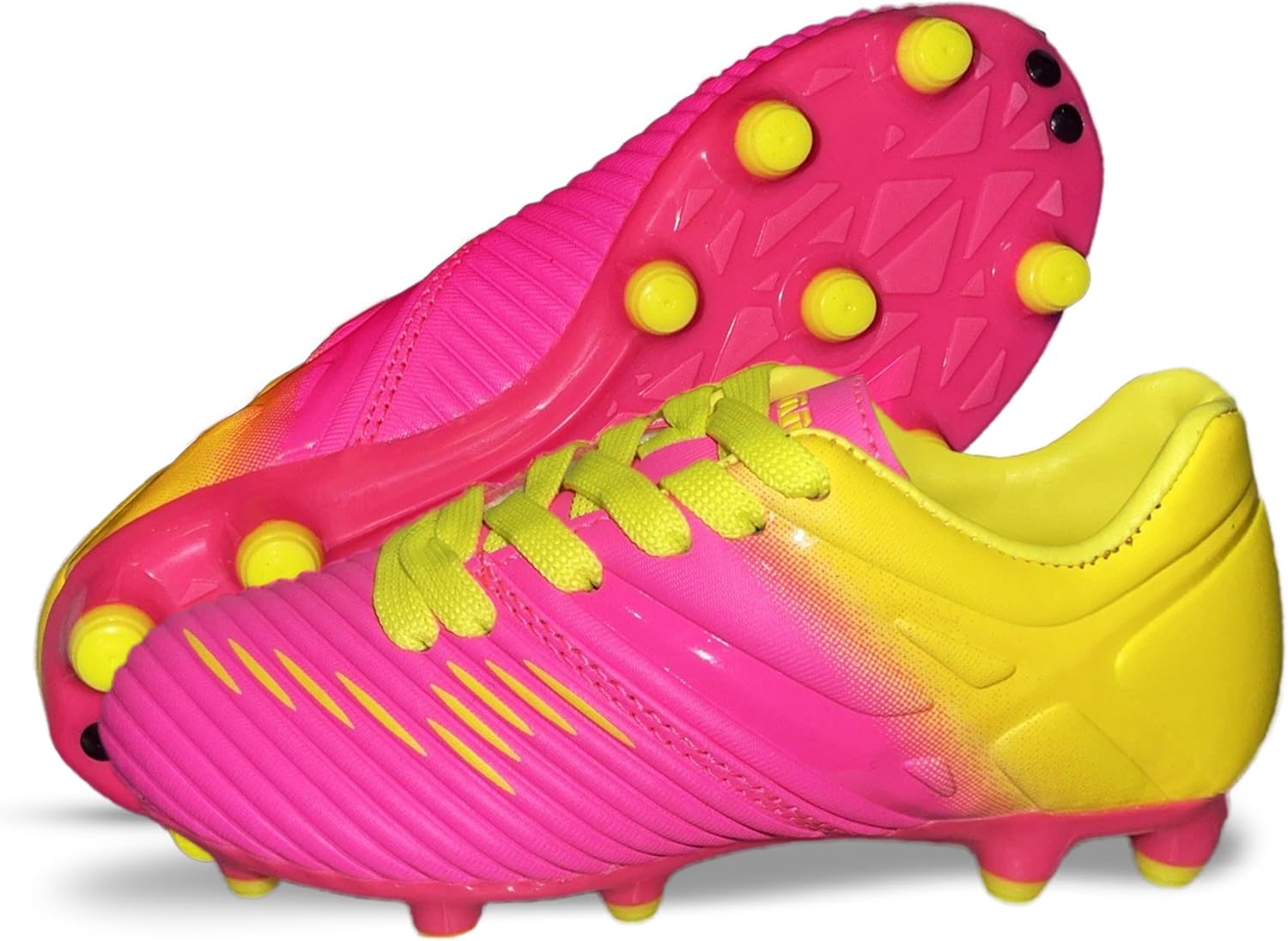 

Футбольные бутсы Vizari Liga FG для детей, 100 синтетические бутсы для комфортной носки, Водоотталкивающие двуцветные футбольные кроссовки с подкладкой против растяжения для гибкой игры в помещении и на улице, желтый/розовый