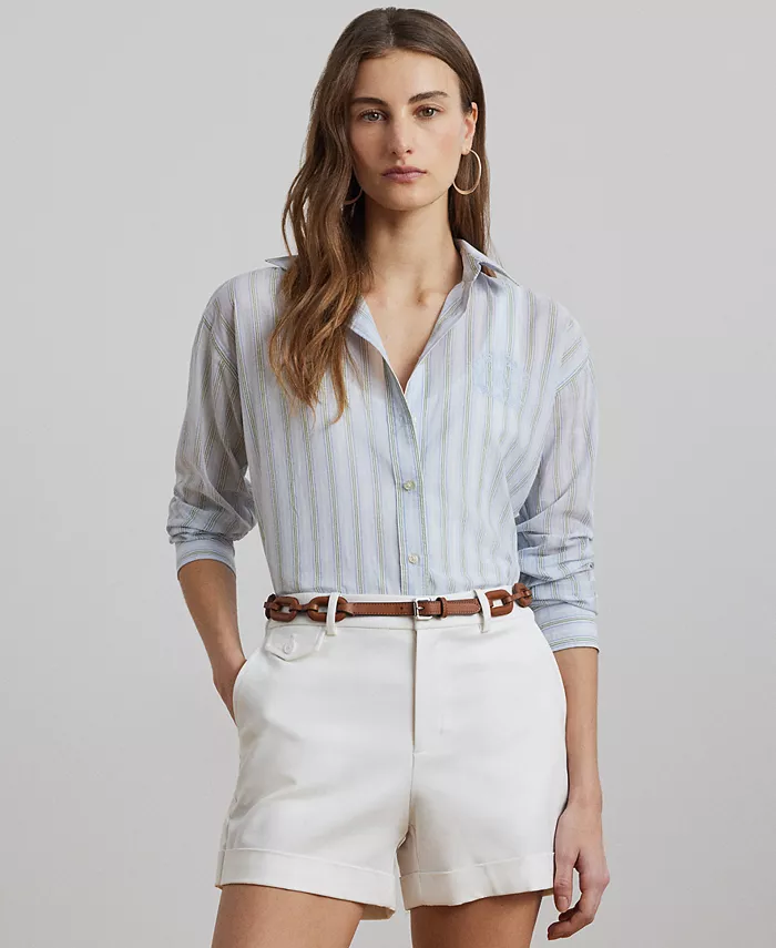 

Укороченная оверсайз рубашка из хлопкового вуаля в полоску Lauren Ralph Lauren, мультиколор