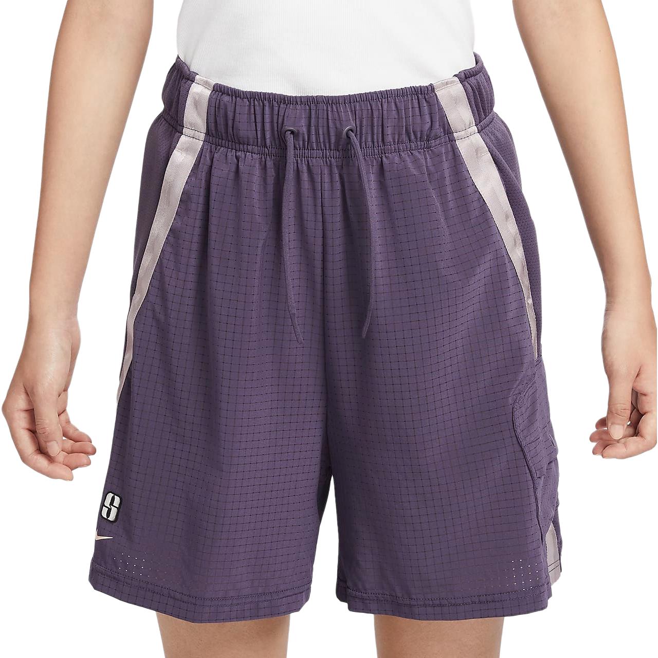 Nike Женские баскетбольные шорты dri fit sabrina темно-фиолетовый/светлый минеральный фиолетовый/моющийся кораллово-красный