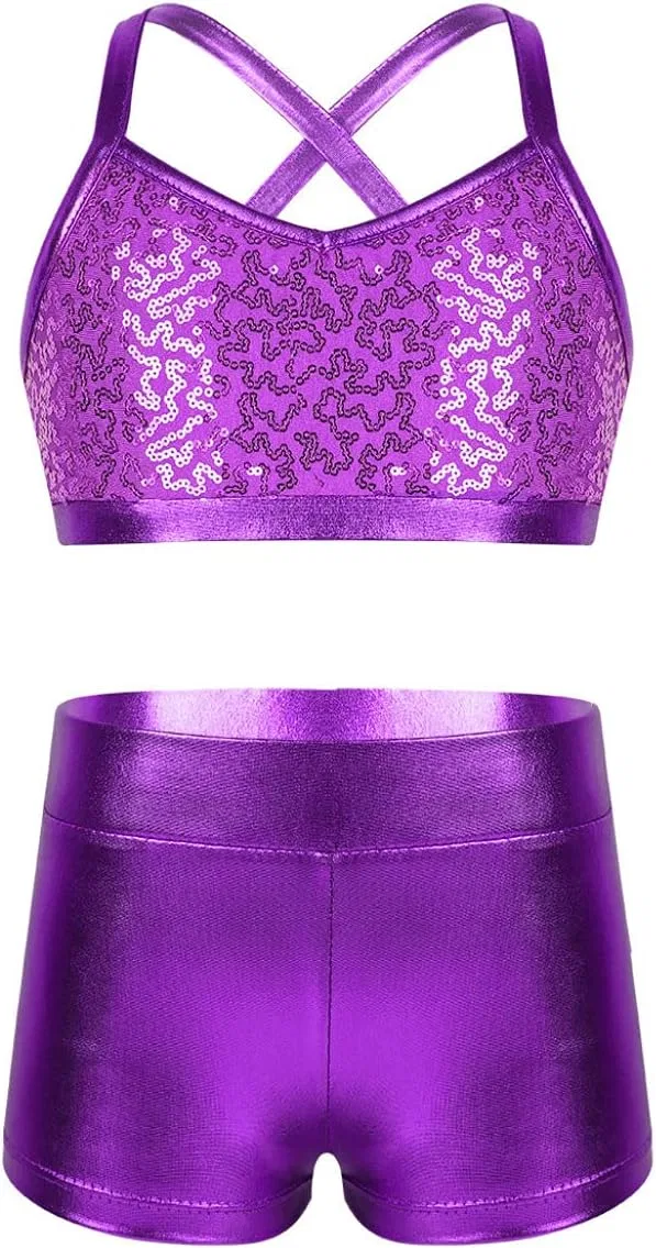Детский спортивный комплект с пайетками YEAHDOR, Purple