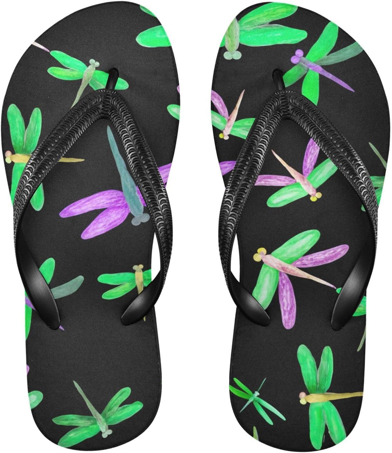 

Вьетнамки с акварельной стрекозой, черные, для пляжа и душа, резиновые, противоскользящие, летние тапочки для женщин и мужчин, для ходьбы Sinestour