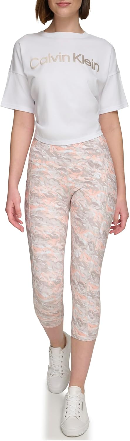 Женские леггинсы Calvin Klein с принтом и высокой талией, Texture Movement Fluo Peach — фото 2