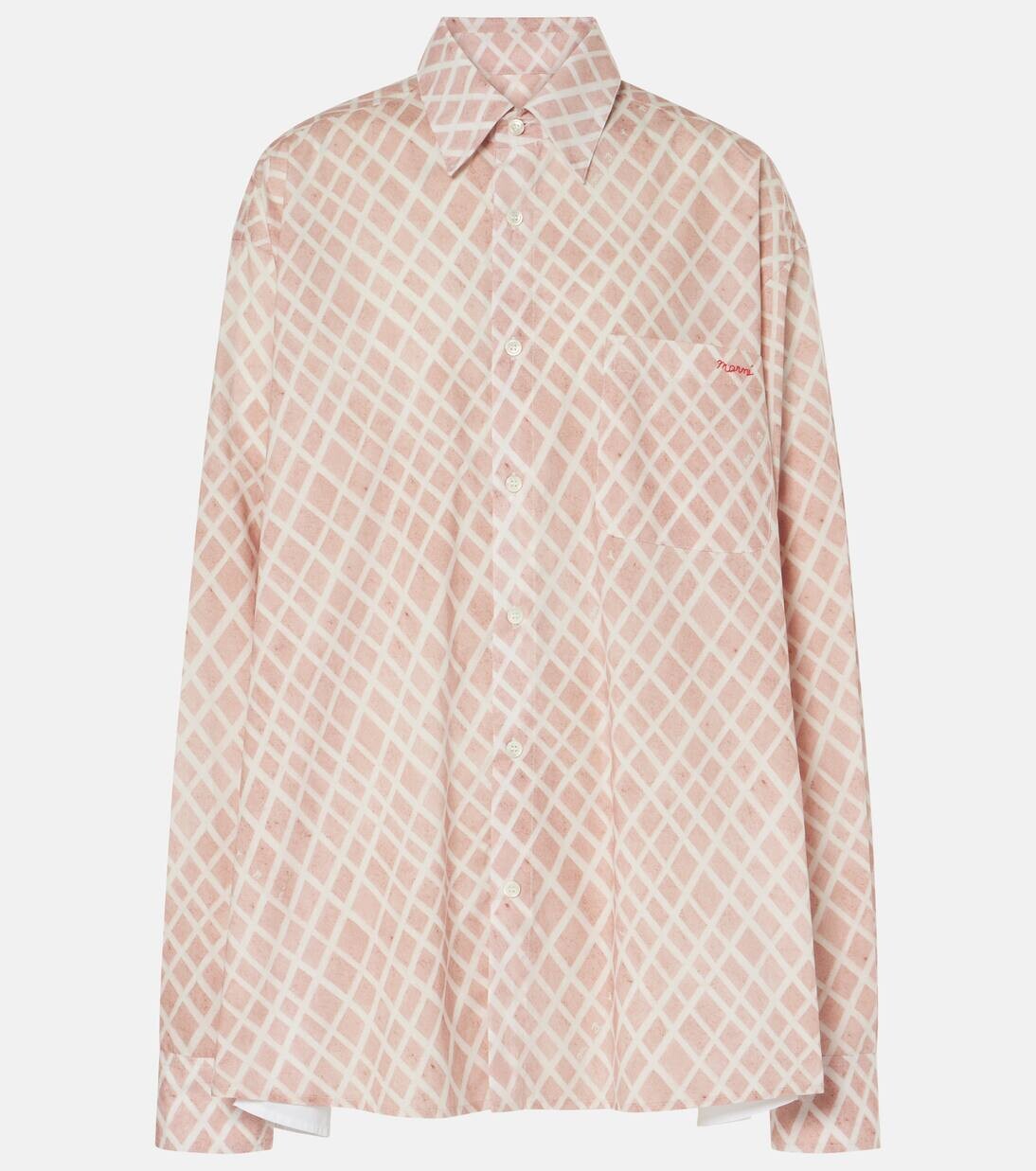 

Рубашка из хлопкового поплина в клетку Marni, цвет antique rose