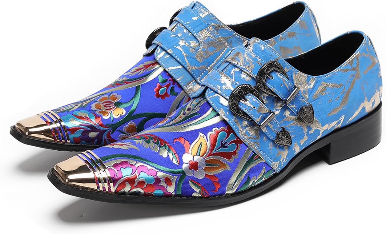 

Мужские слипоны Santimon, кожаные классические туфли с металлическим носком и цветочной вышивкой - модные туфли с ремешком-монком для свадьбы, вечеринки, выпускного или сценического выступления, синий