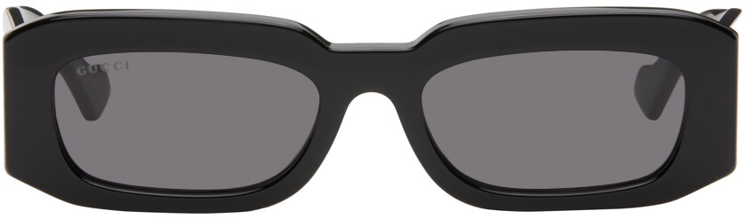 

Черные прямоугольные солнцезащитные очки Gucci, Black/Black/Grey