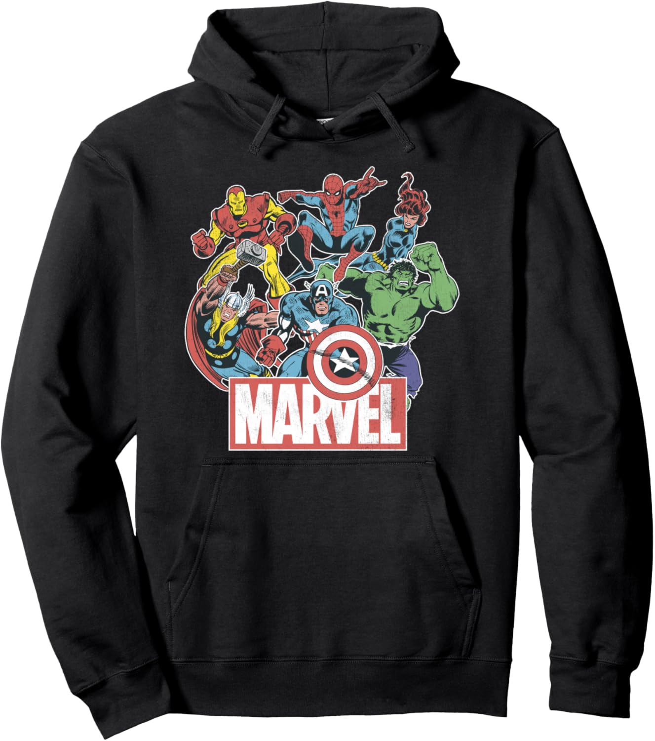 

Худи с винтажным принтом в стиле ретро-комикса команды Мстителей Marvel, черная, Черный, Худи с винтажным принтом в стиле ретро-комикса команды Мстителей Marvel, черная