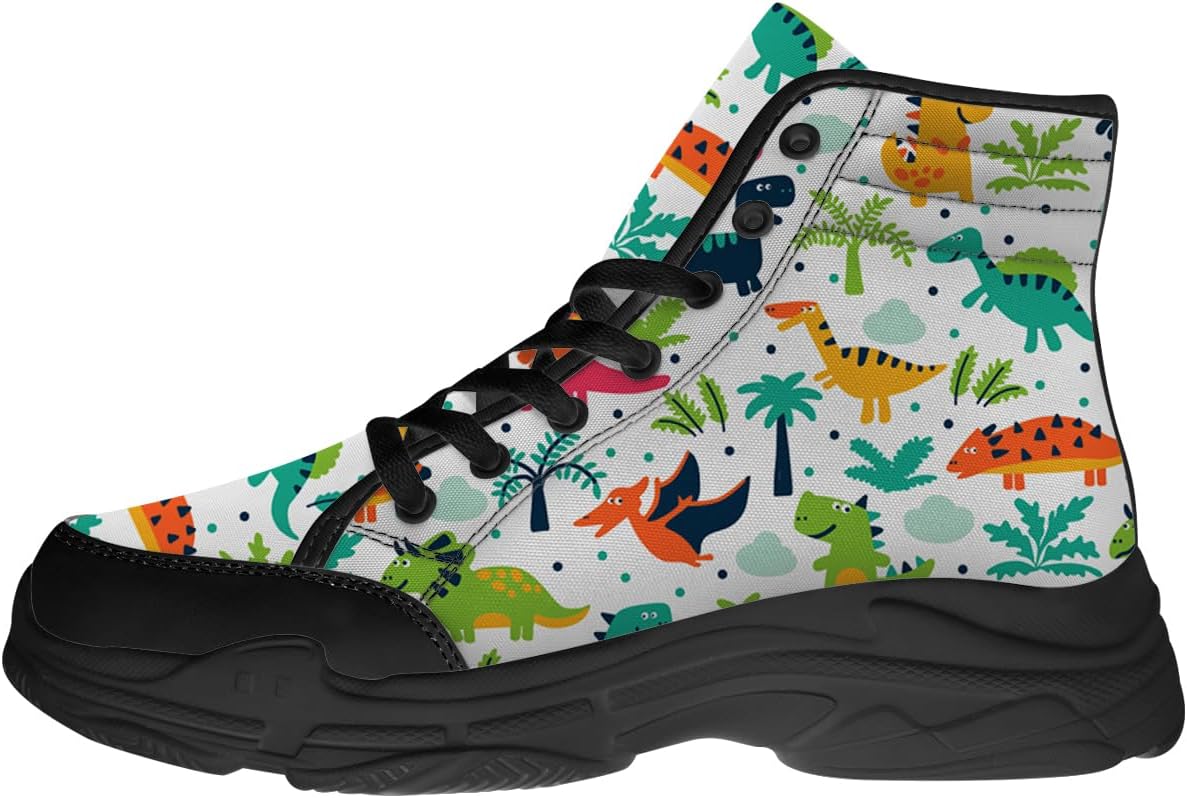 

Кроссовки Quorax для мужчин и женщин с динозавром, высокие на шнуровке, из ткани, подарок для женщин и мужчин, белый/черный/зеленый