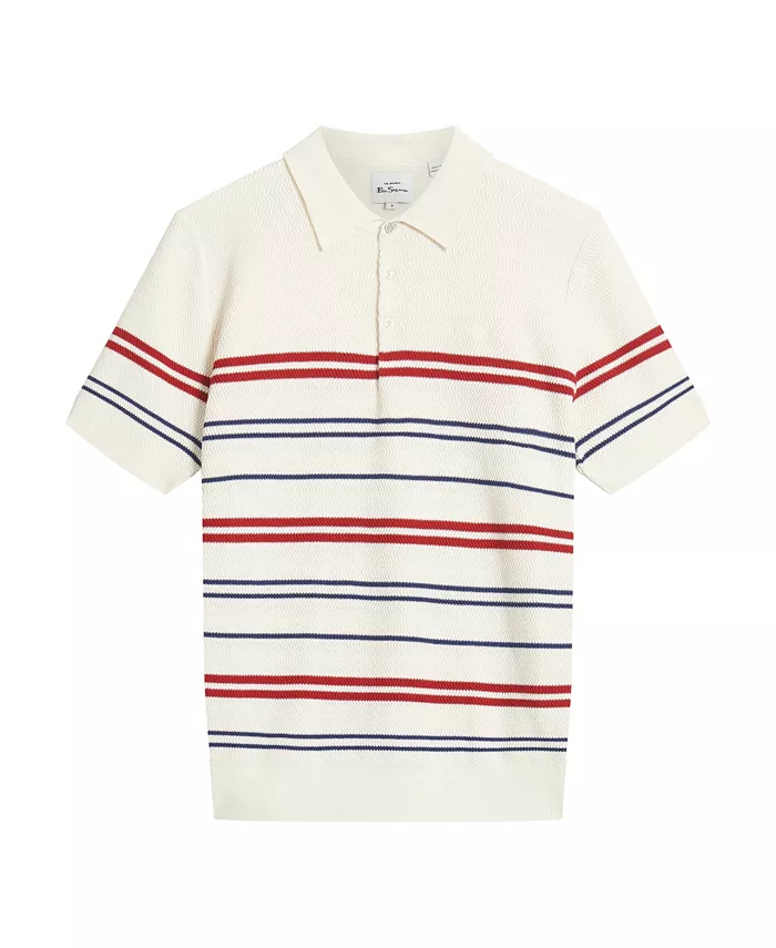 

Мужская короткорукавная поло в рубчик "елочка" Ben Sherman, слоновая кость/кремовый