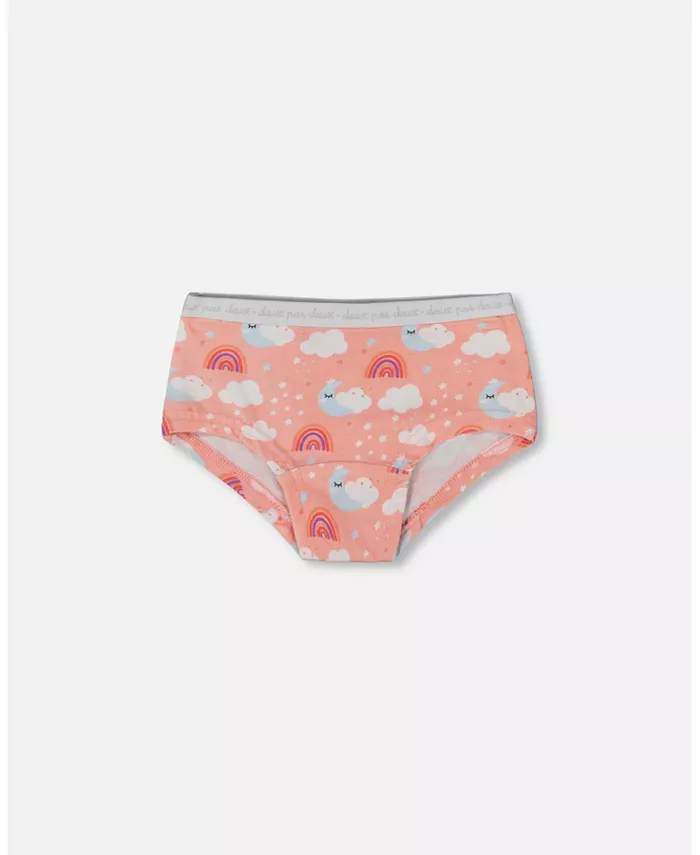 

Детские хлопковые трусики-шорты с принтом Girl Printed Cotton Boyshort Panty Rainbow On Light Coral - для малышей/детей Deux par Deux, розовый