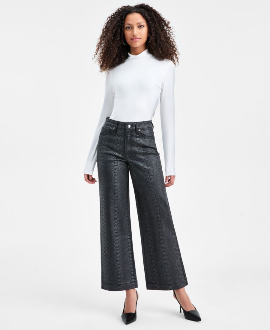 

Женские джинсы с высокой посадкой и широкими штанинами с принтом под змеиную кожу Bar III, Black Snk