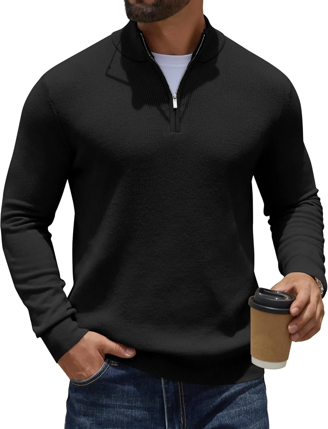 

COOFANDY мужской пуловер с 1/4 молнией Slim Fit Stretchy Ribbed