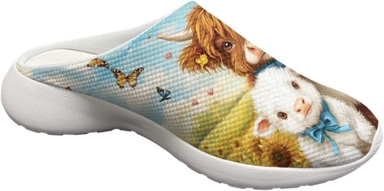 Садовые сабо Forchrinse Colorful Butterfly унисекс для взрослых, для мужчин и женщин, тапочки-мюли для прогулок, удобные тапочки, пляжные сандалии, легкие, Highland Cow Sunflower — фото 4