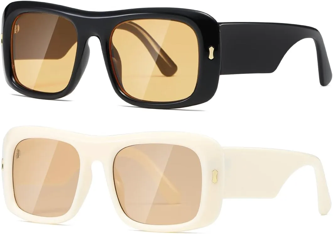 

Солнцезащитные очки Kimorn для женщин и мужчин, модные ретро-очки в стиле 90-х, винтажные, Y2K, большие, квадратные, модель K1337, Black Yellow+off-white Brown