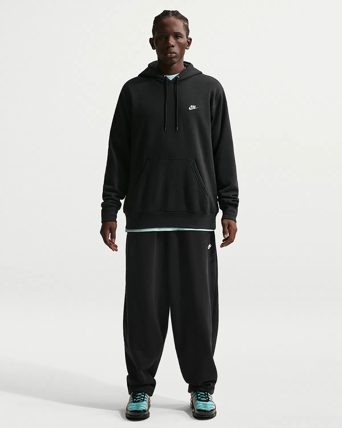 Мужские свободные штаны из французского футера Nike Sportswear Club, Black/Black/White