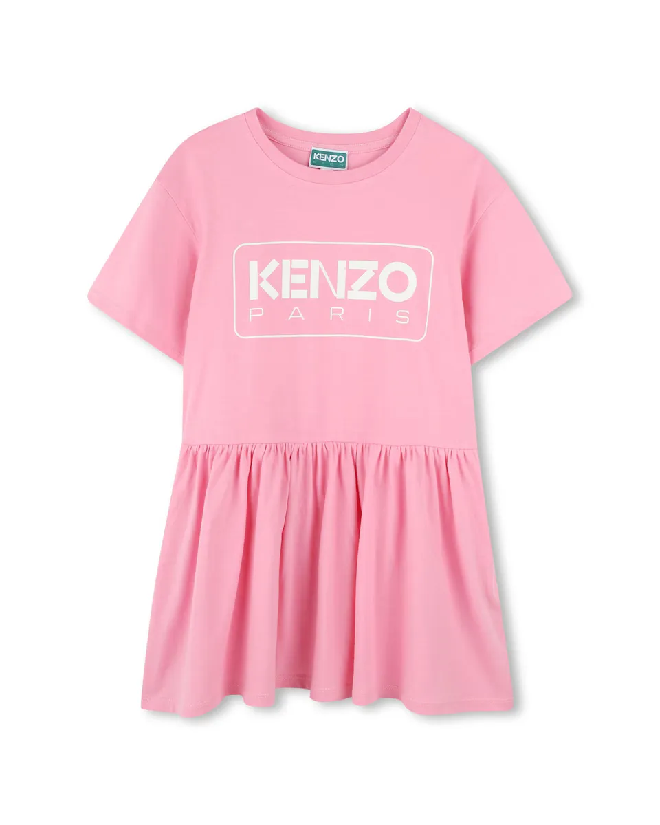 

Хлопковое платье для девочки с короткими рукавами Kenzo Kids, цвет Rosa