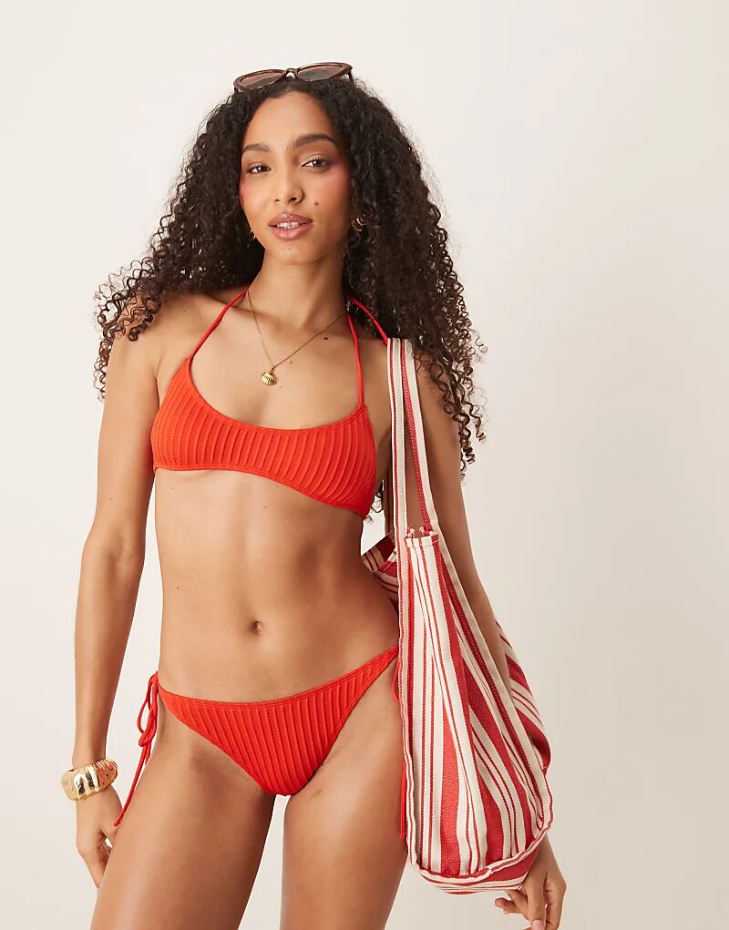 

Бикини-топ Riddy Rib Scoop Halter ASOS DESIGN красного цвета