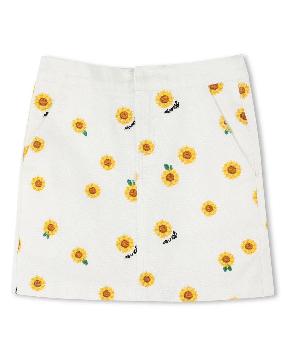 

Юбка для девочки с цветочной вышивкой и эластичной талией Kenzo Kids, белый